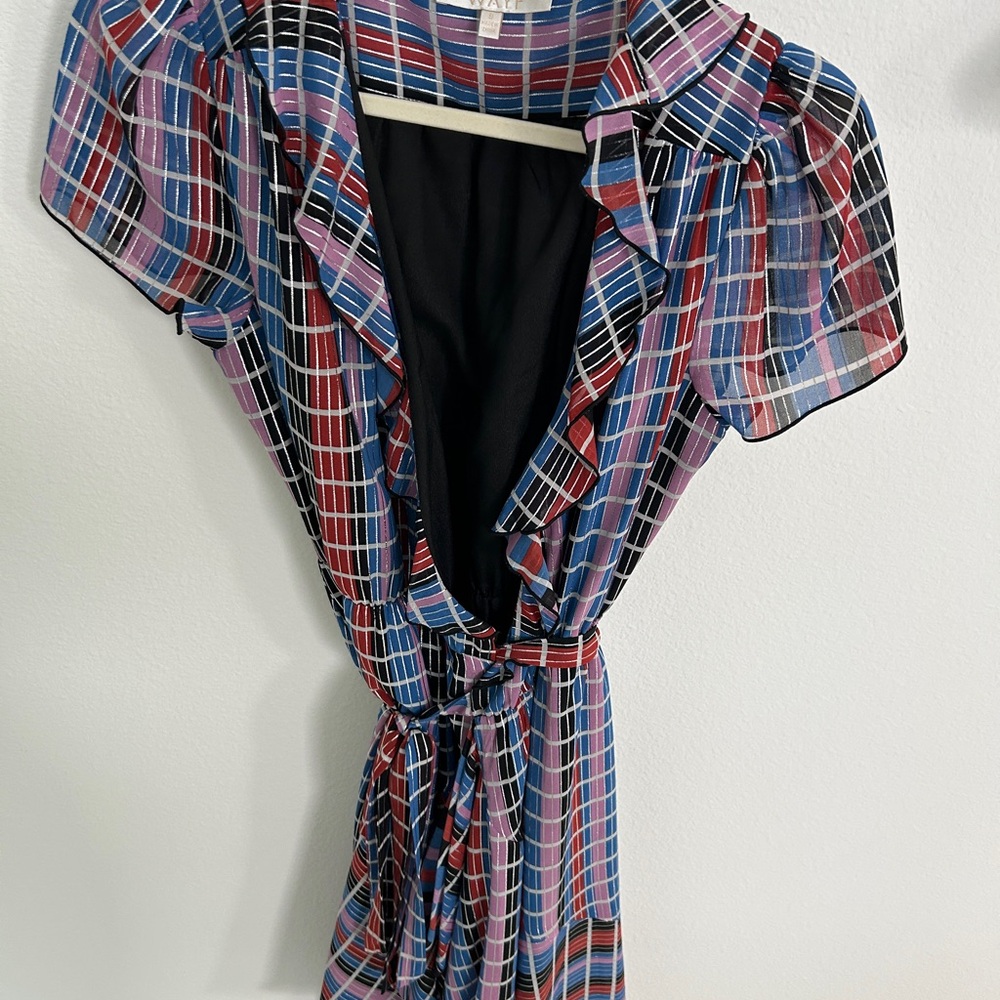 Wayf Sutton Metallic Ruffled Wrap Dress Size S